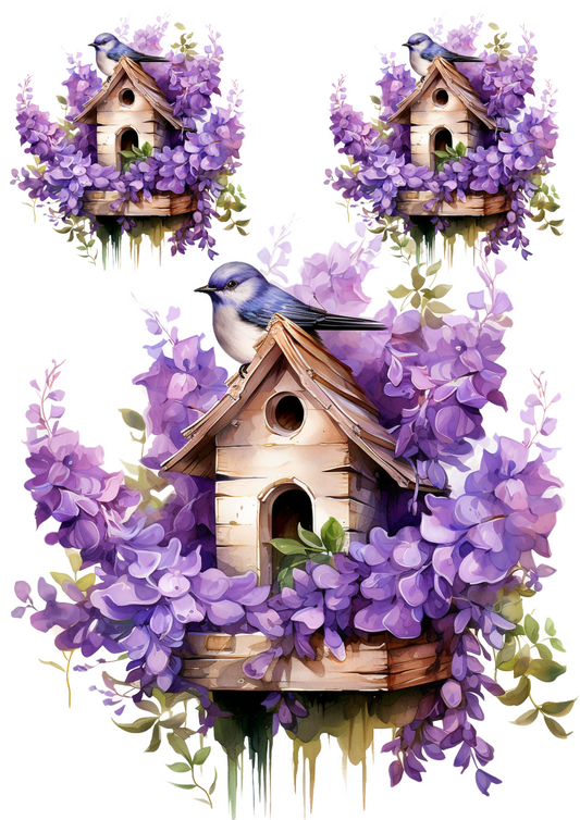 Sticker Sheet – Bird Sitting On A Feeder Among Purple Flowers Collage Cat. No. 4345