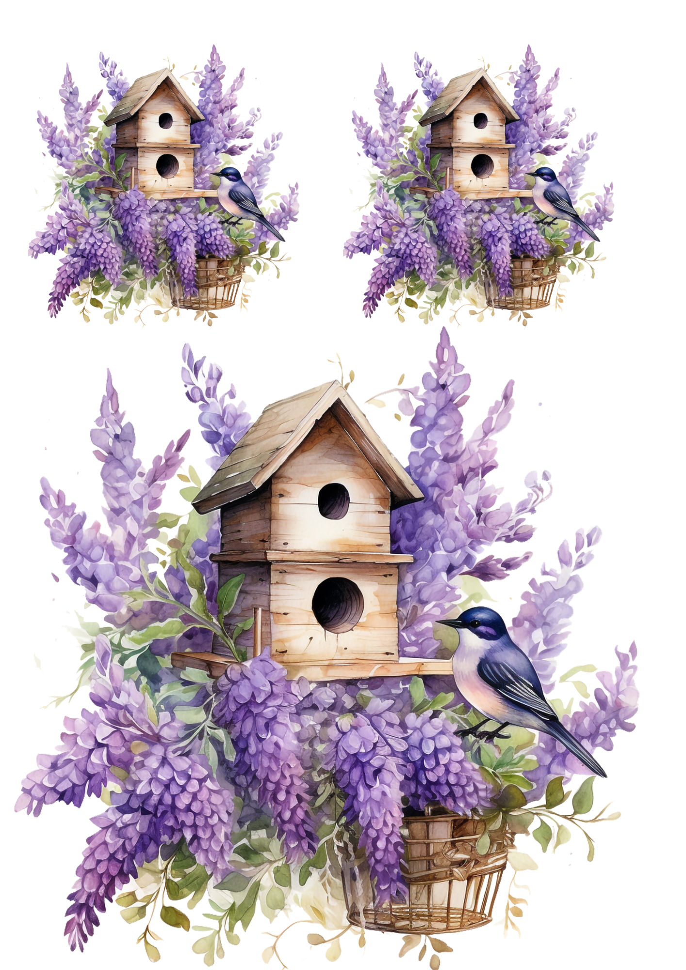 Sticker Sheet – Bird Sitting On A Feeder Among Purple Flowers 2 Collage Cat. No. 4346