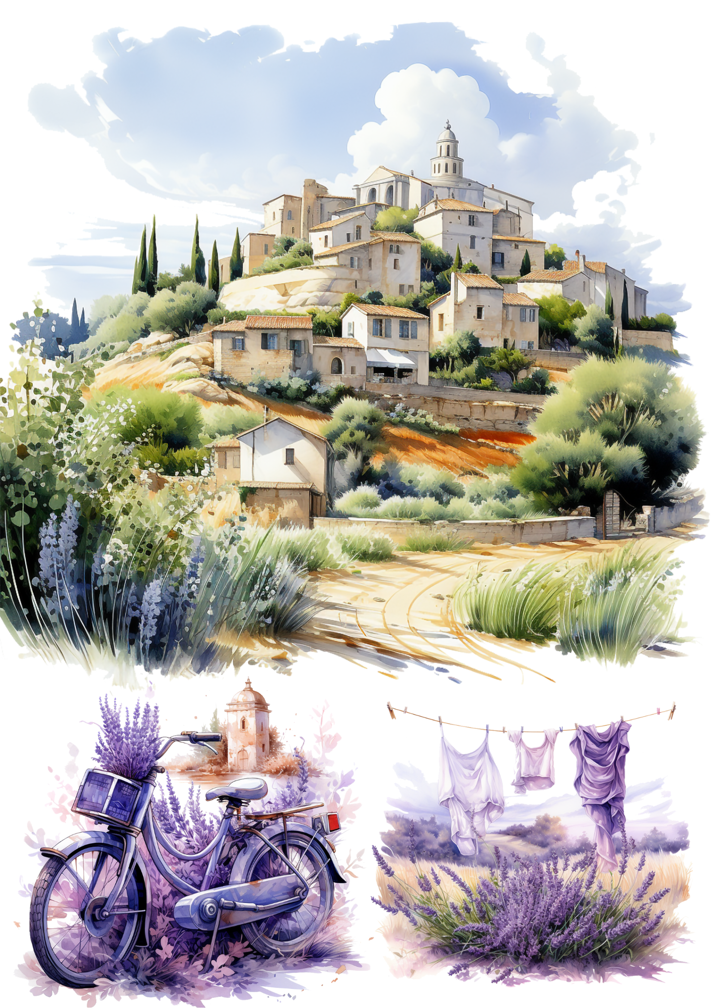 Sticker Sheet / Greeting Card – Residence In Provence And Lavender Collage Cat. No. 4347