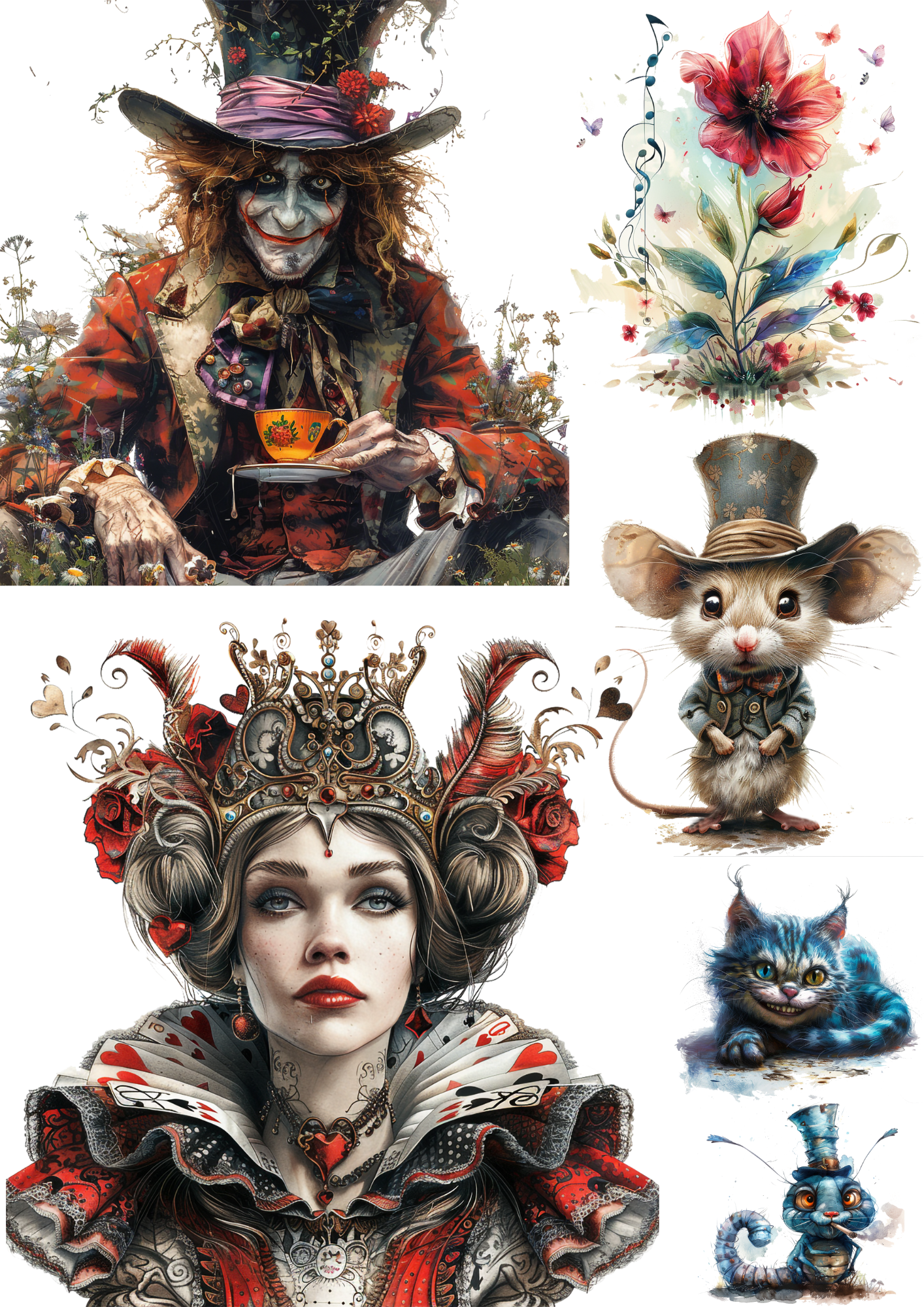 Sticker Sheet – Alice In Wonderland Various Characters Mix Collage Cat. No. 4349