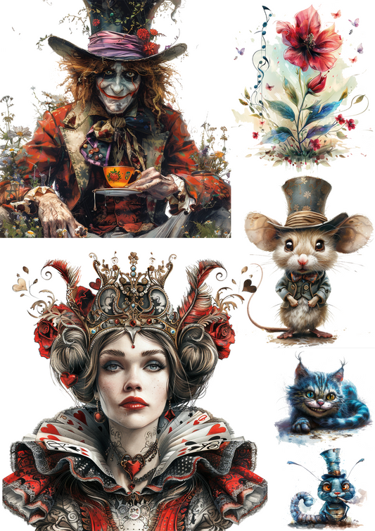 Sticker Sheet – Alice In Wonderland Various Characters Mix Collage Cat. No. 4349