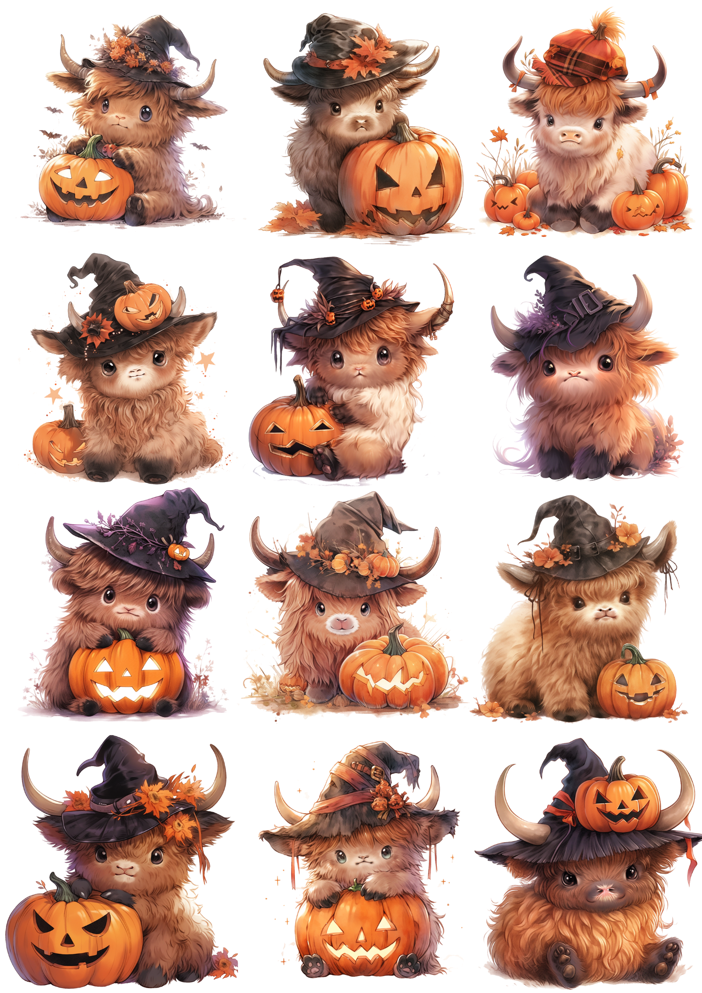 Sticker Sheet / Greeting Card – Baby Highland Cow In Hat Collage Cat. No. 4364