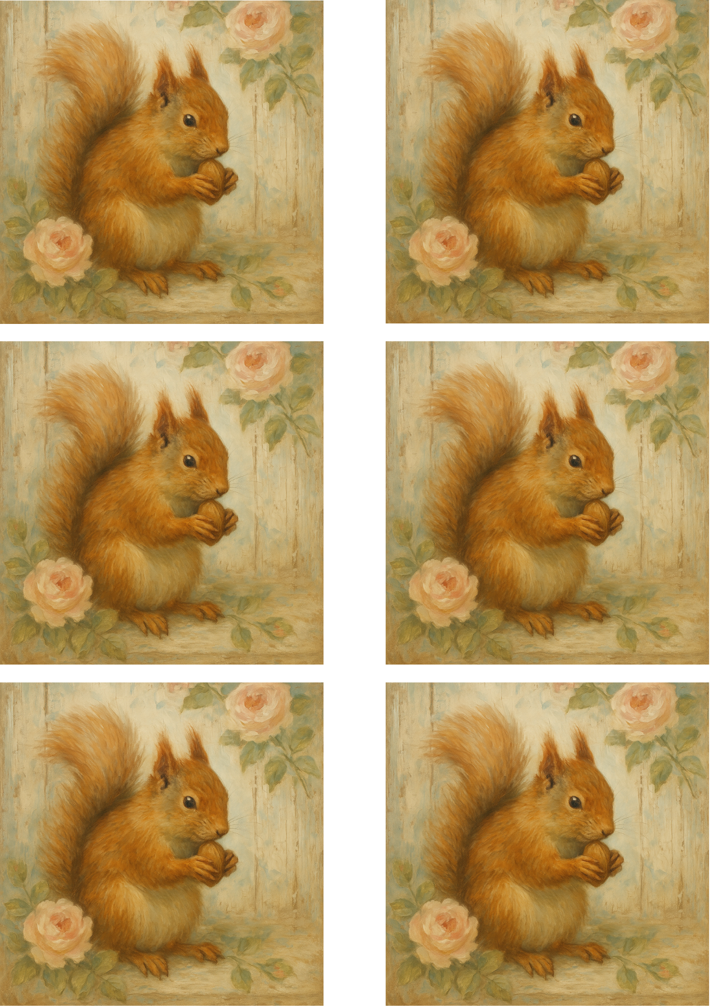 Sticker Sheet / Greeting Card – Squirrel Eating Nut Collage Cat. No. 4368