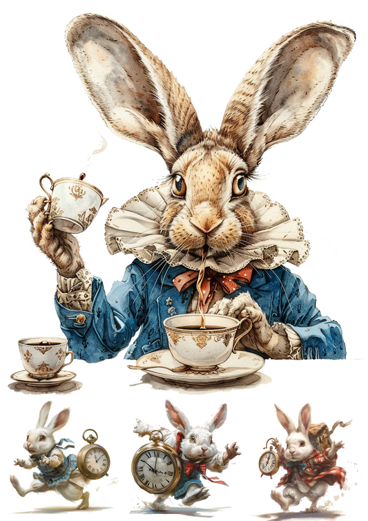 Sticker Sheet – White Rabbit From Alice In Wonderland Collage Cat. No. 4373