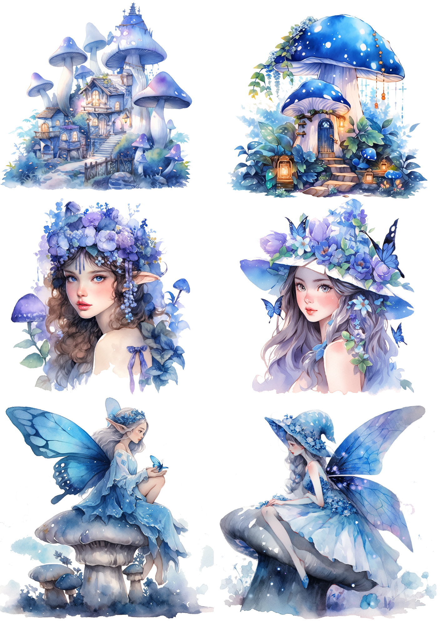 Sticker Sheet / Greeting Card – Blue Fairy In Fairyland Collage Cat. No. 4380