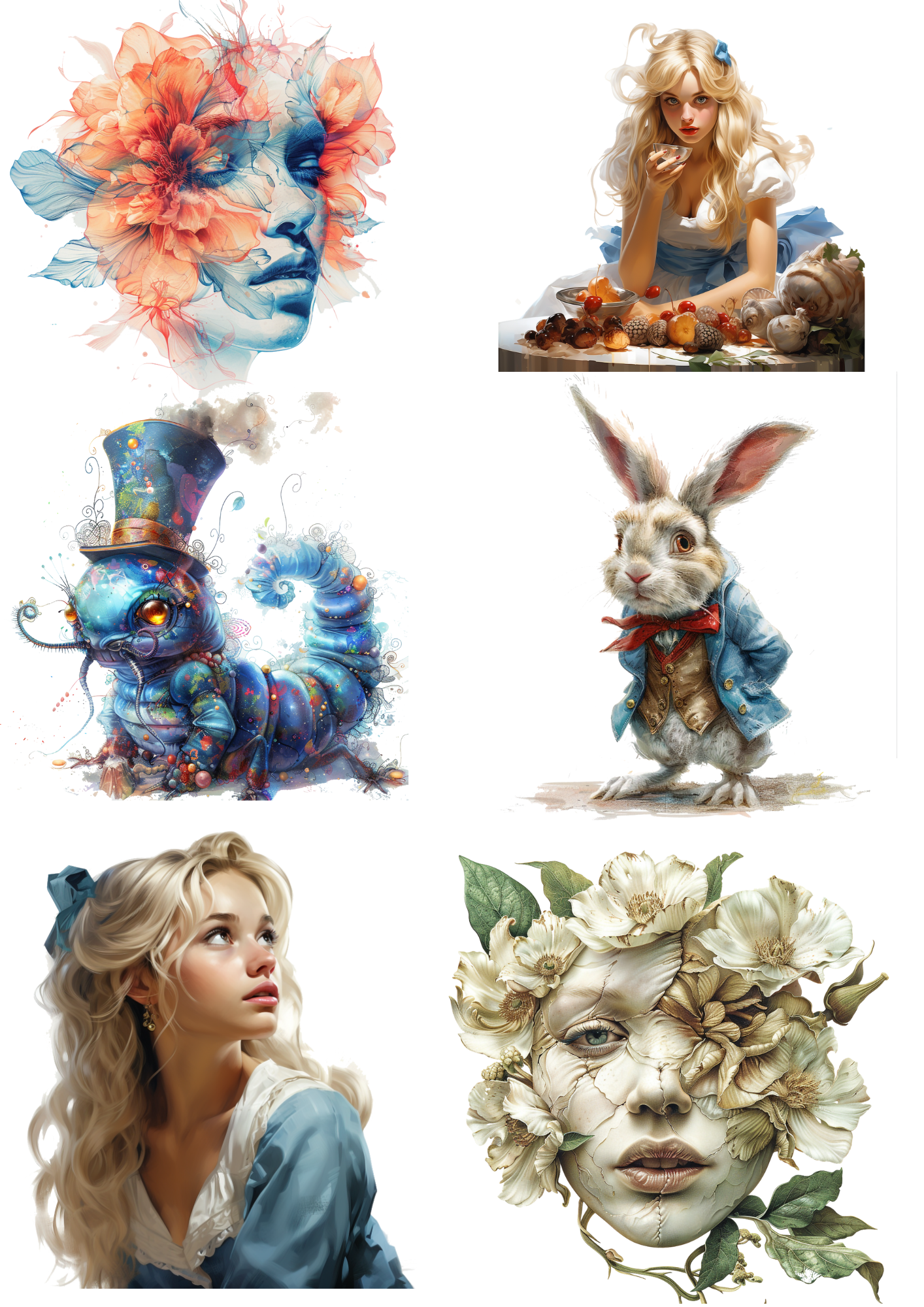 Sticker Sheet / Greeting Card – Alice In Wonderland Characters Collage Cat. No. 4386