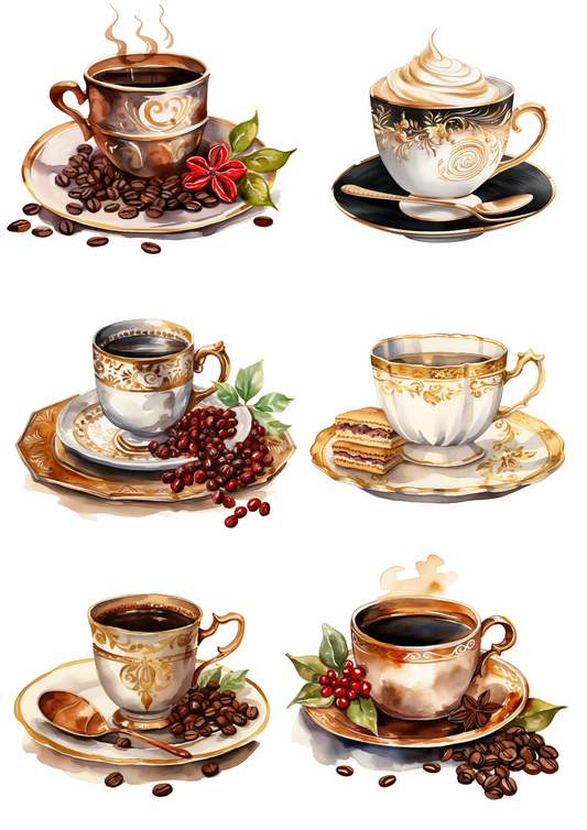 Sticker Sheet – Coffee Tableware Collage Cat. No. 4388
