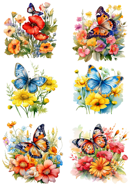 Sticker Sheet – Butterfly Over Flowers Collage Cat. No. 4390