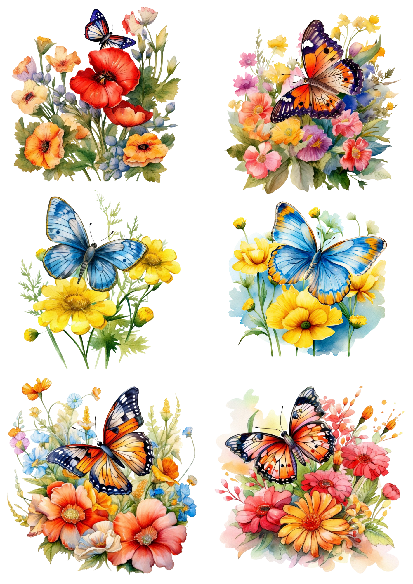 Sticker Sheet / Greeting Card – Butterfly Over Flowers Collage Cat. No. 4390