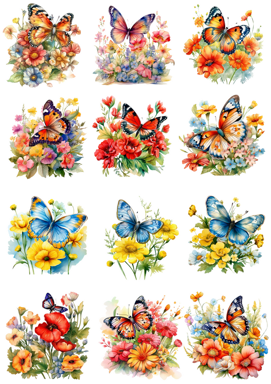 Sticker Sheet – Butterfly Over Flowers 2 Collage Cat. No. 4391