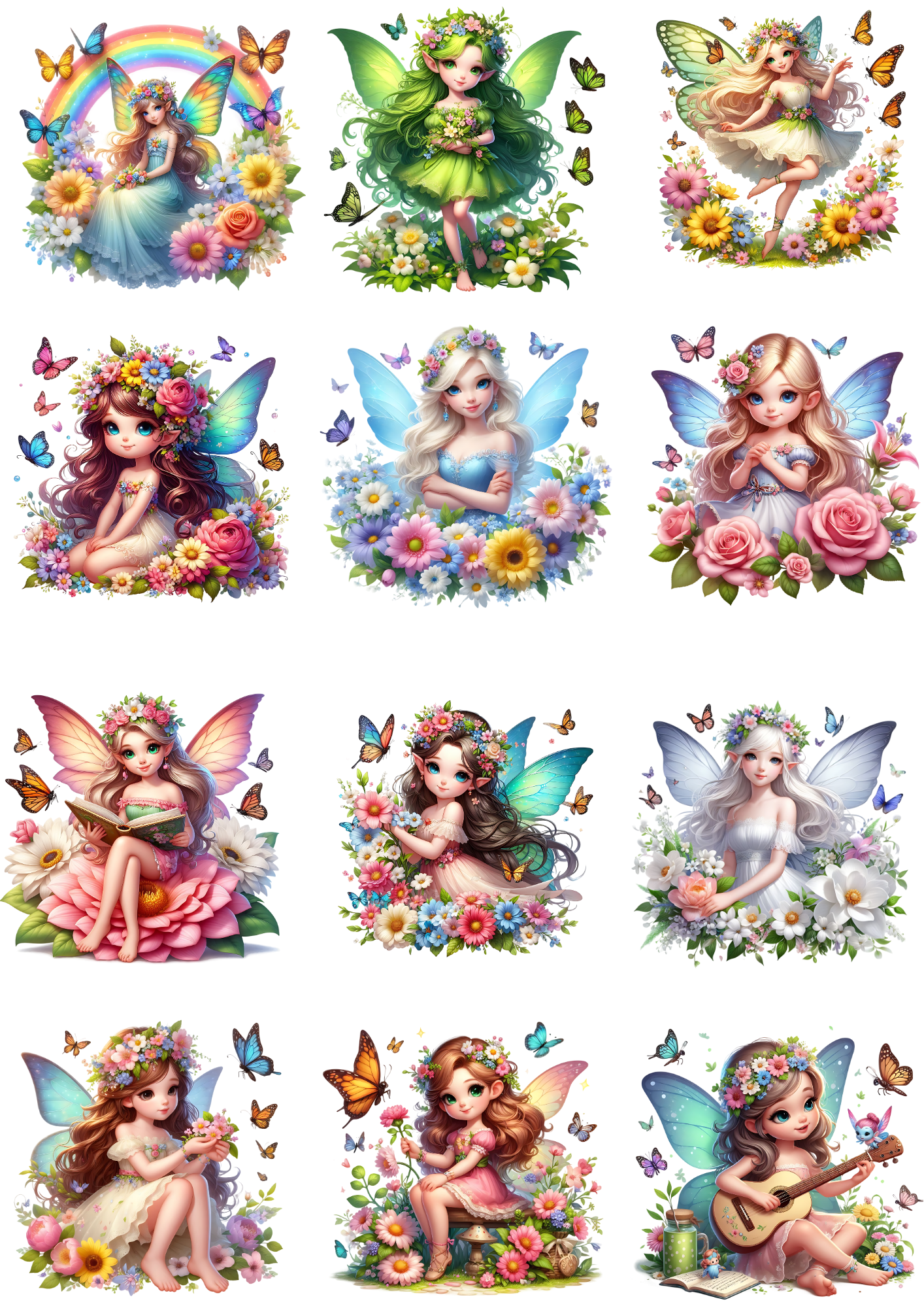 Sticker Sheet / Greeting Card – Fairy Among Butterflies And Flowers 2 Collage Cat. No. 4396