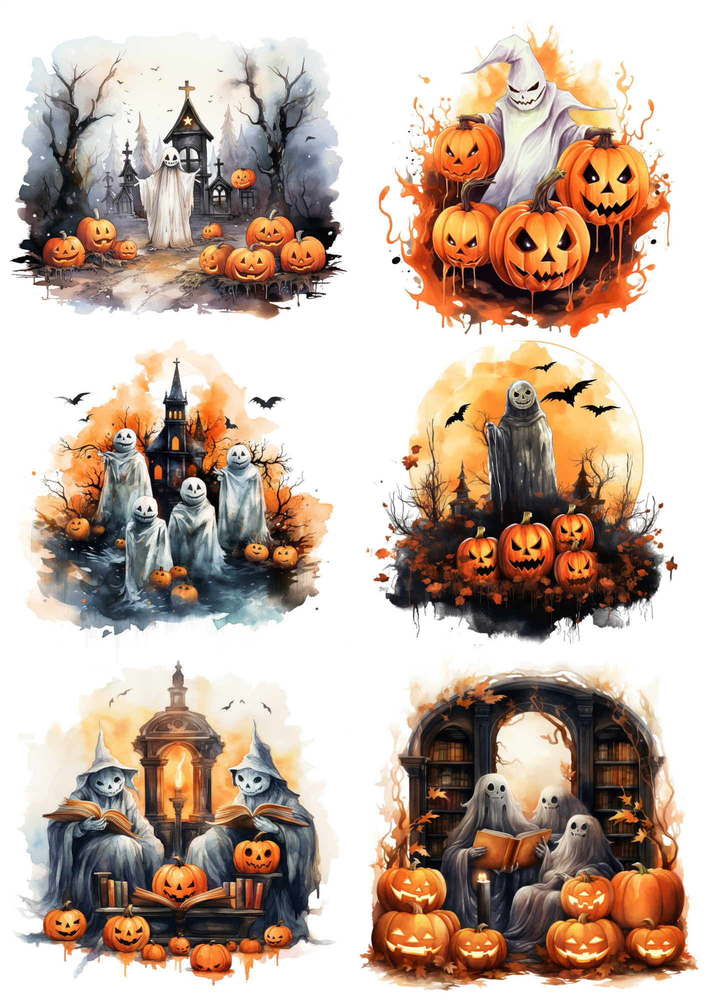 Sticker Sheet / Greeting Card – Ghost And Halloween Pumpkins Collage Cat. No. 4397
