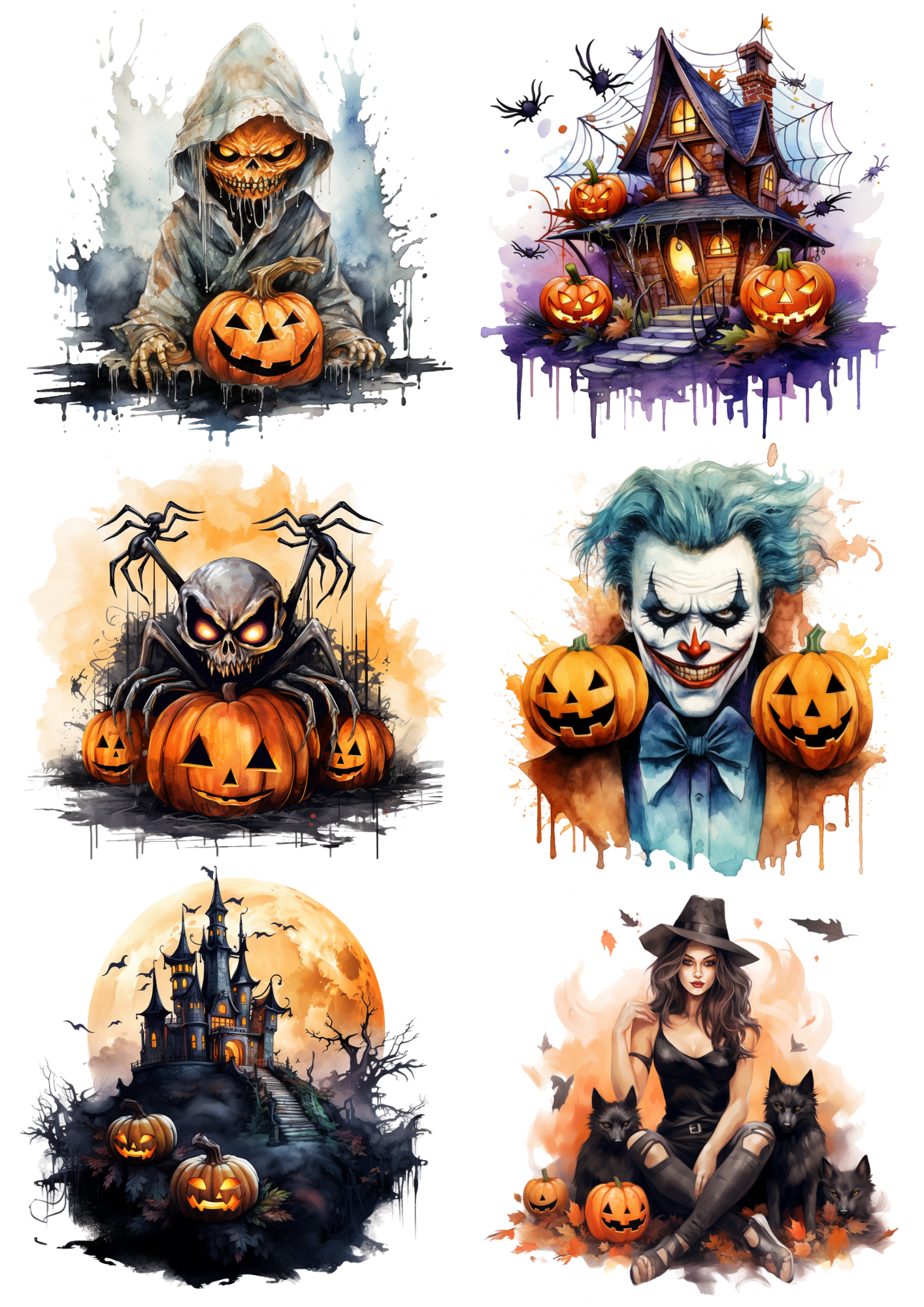 Sticker Sheet / Greeting Card – Spider Joker And Halloween Pumpkins Collage Cat. No. 4405