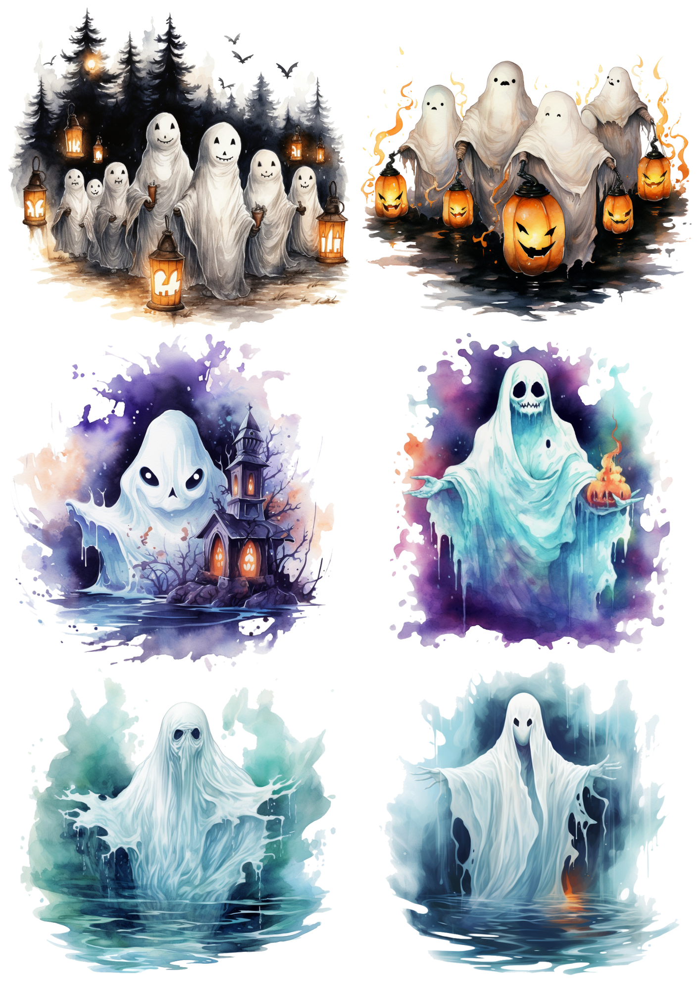 Sticker Sheet / Greeting Card – Ghosts And Pumpkins Halloween Lanterns Collage Cat. No. 4407