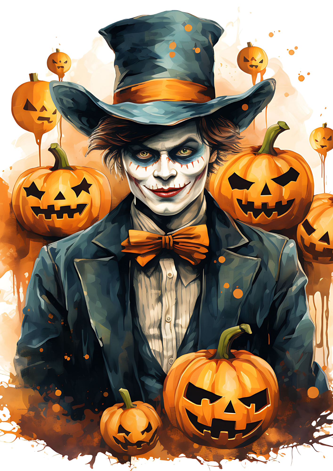 Sticker Sheet / Greeting Card – Joker In Hat And Halloween Pumpkins Full Cat. No. 4409