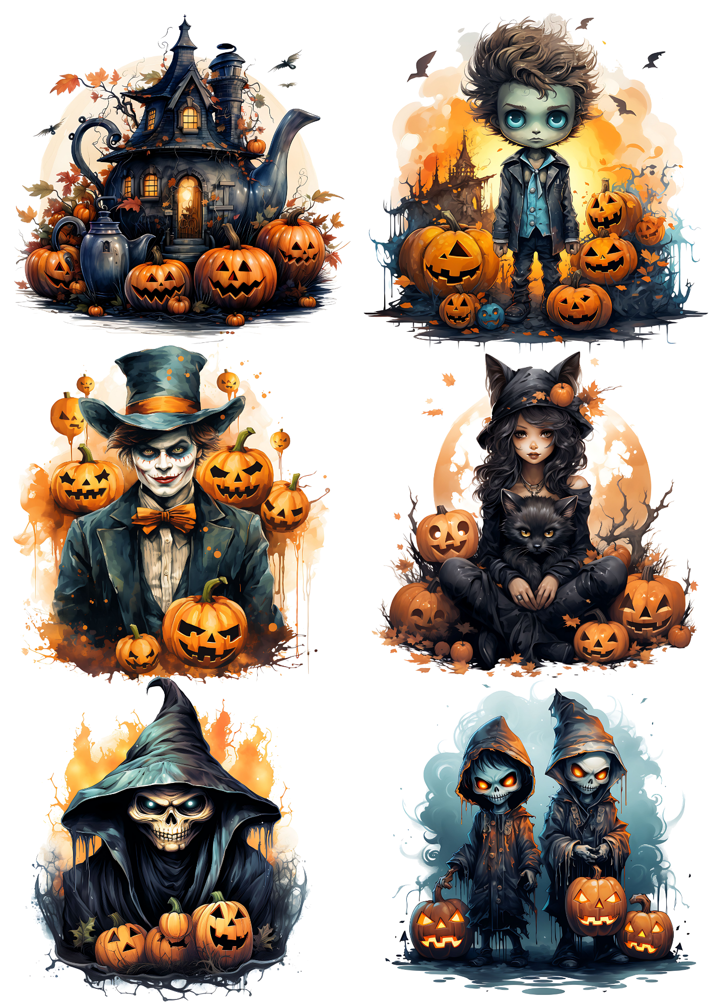 Sticker Sheet / Greeting Card – Joker And Halloween Pumpkins Collage Cat. No.4410