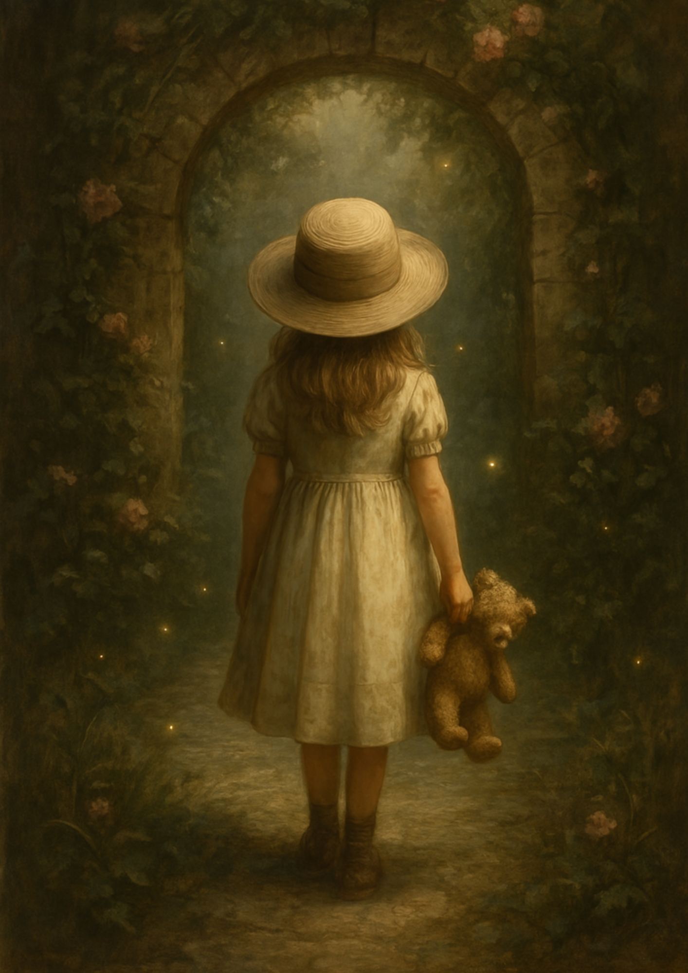 Sticker Sheet – Rice Paper Decoupage Girl Holding Teddy Bear In Secret Garden Full Cat. No. 4423