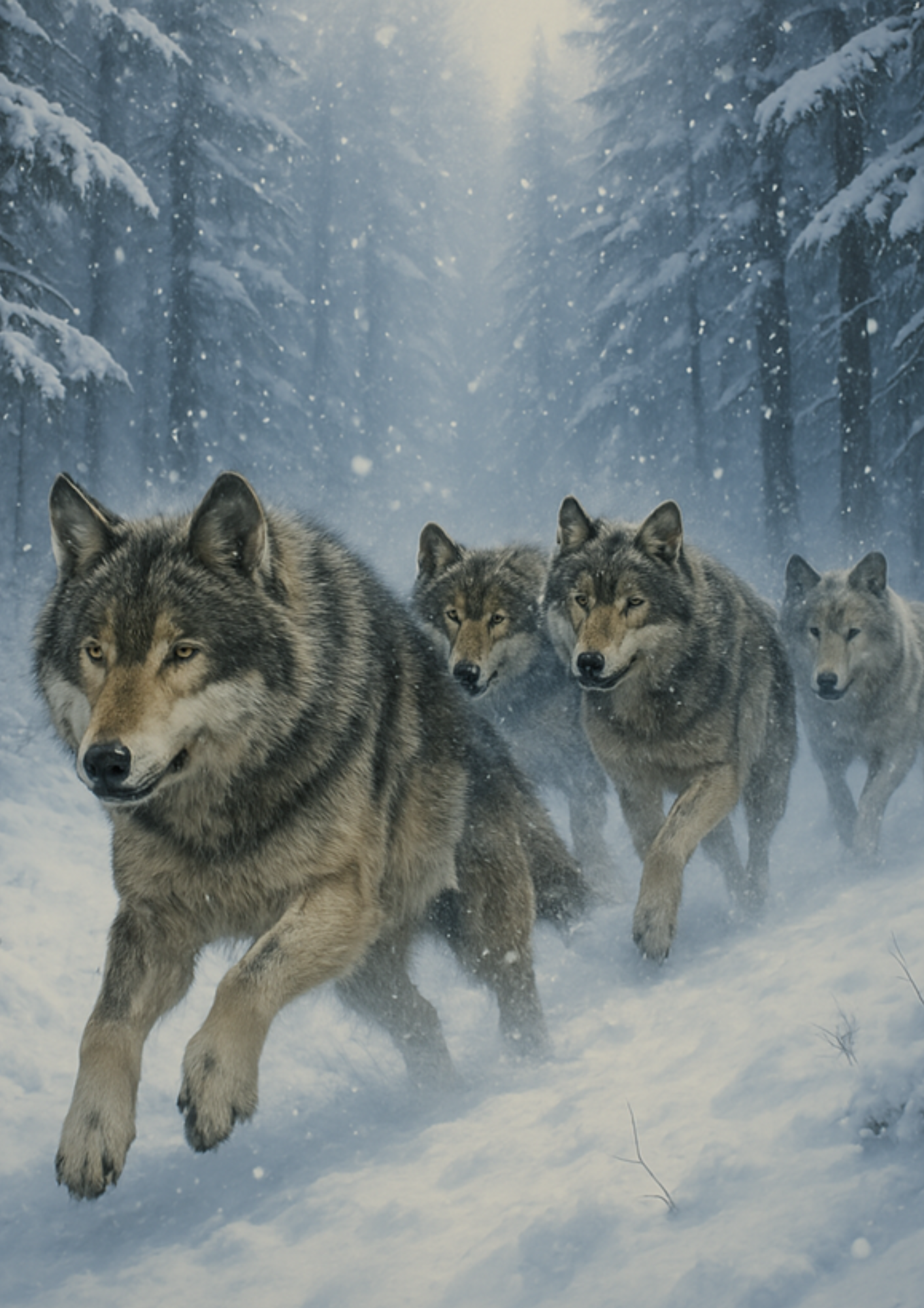 Sticker Sheet – A Pack of Running Wolves In A Snowy Winter Forest Full Cat. No. 4424