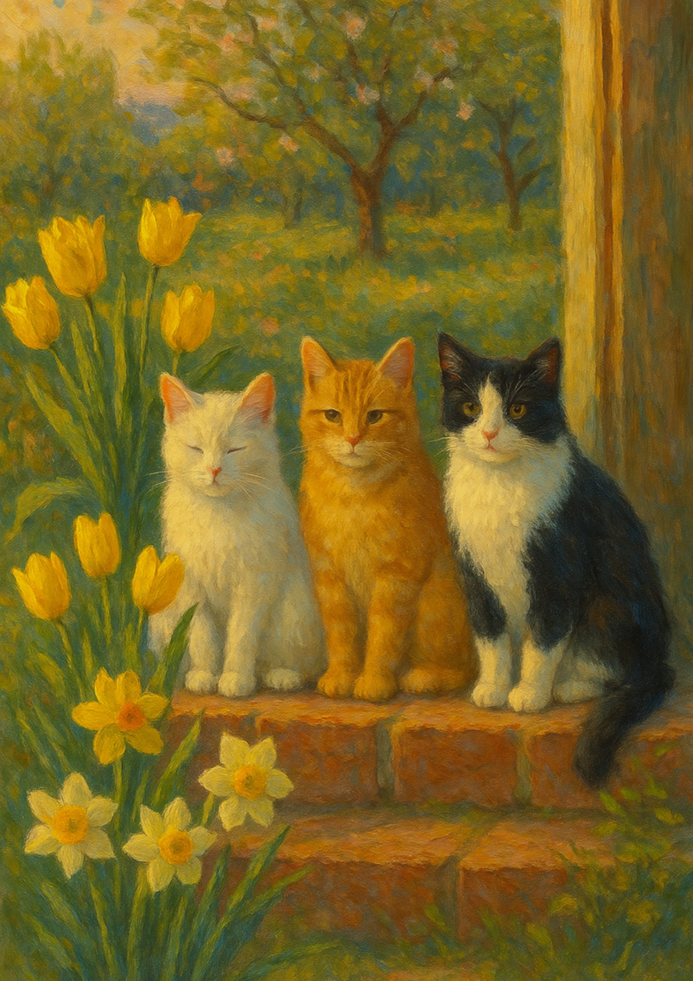 Sticker Sheet – Cats Sitting On The Doorstep Of A House In The Impressionist Style Full Cat. No. 4429