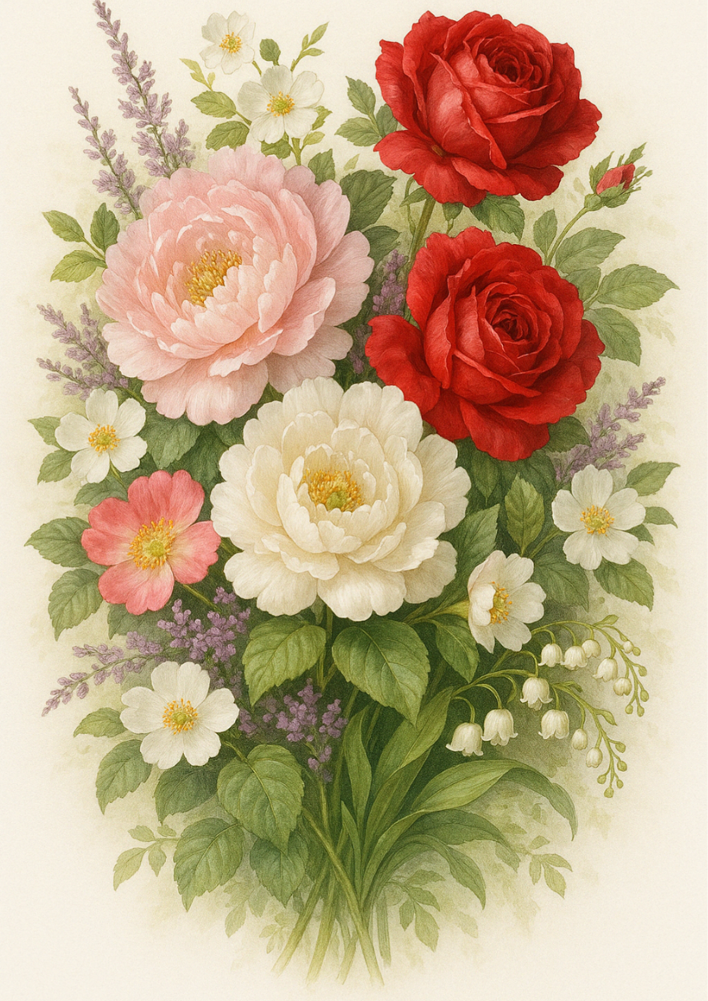 Sticker Sheet / Greeting Card – Rose Bouquet Vintage Style Full Cat. No. 4432