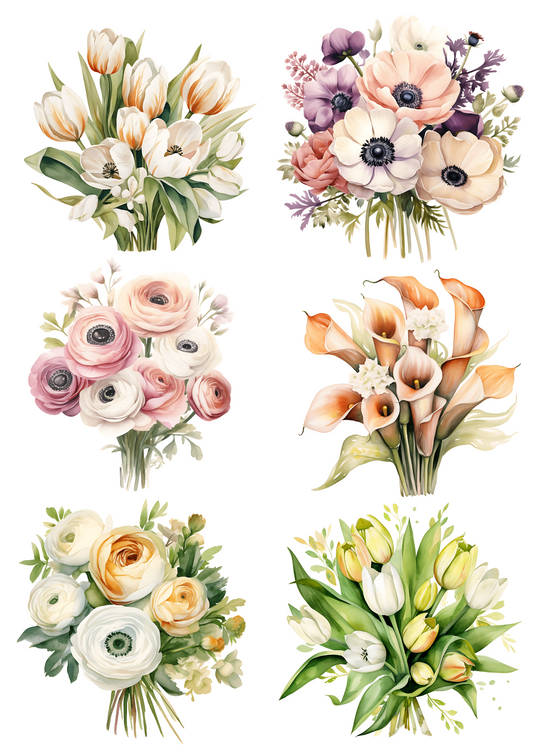 Sticker Sheet – Spring Flowers Various Bouquets Collage Cat. No. 4444