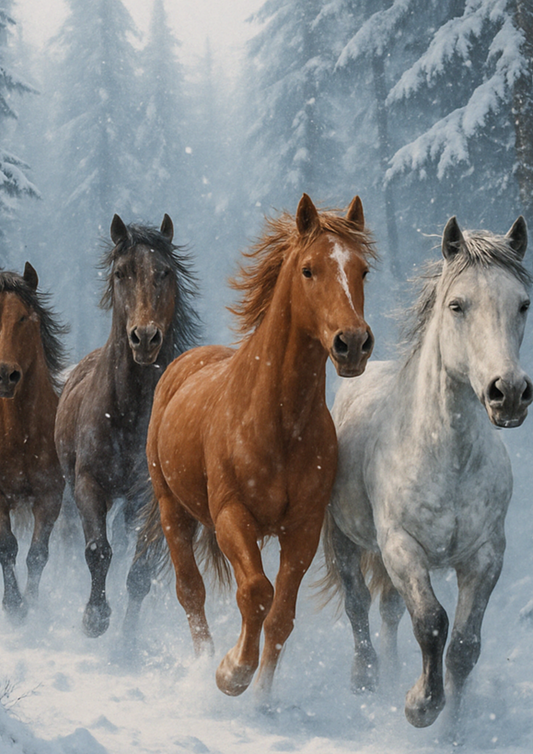 Sticker Sheet – Running Horses In Winter Forest Full Cat. No. 4450
