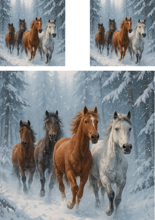 Sticker Sheet – Running Horses In Winter Forest Collage Cat. No. 4452