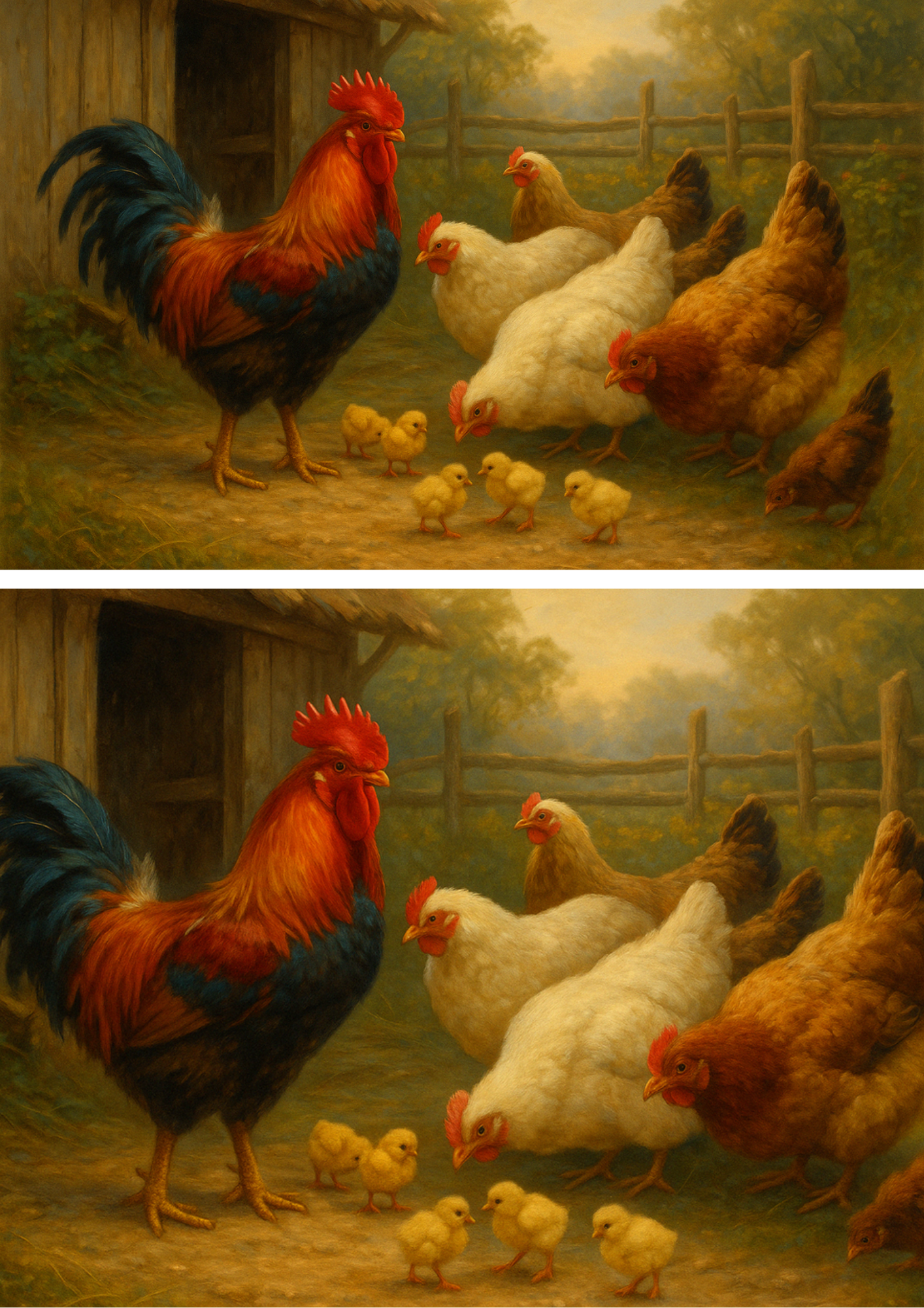 Sticker Sheet / Greeting Card – Rooster Hens And Chickens Collage Cat. No. 4454