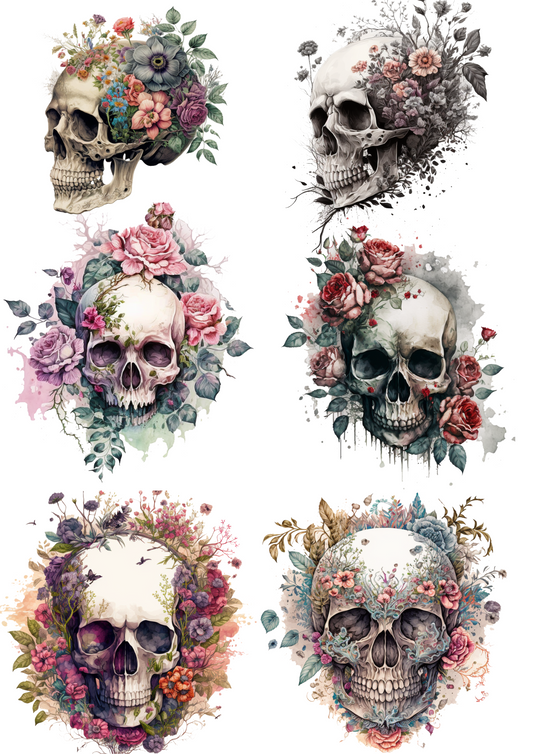 Sticker Sheet – Gothic Skulls In Flowers Collage Cat. No. 4455