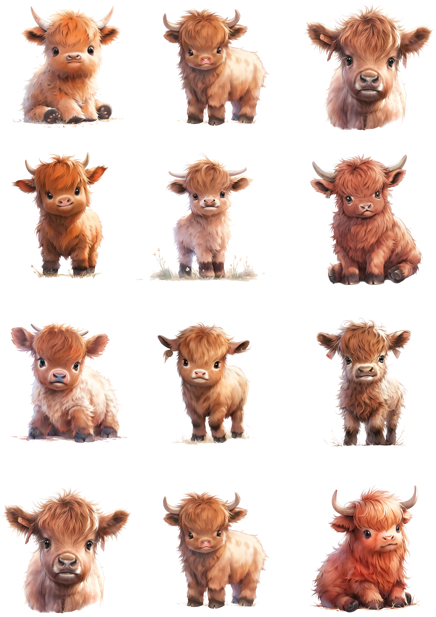 Sticker Sheet / Greeting Card – Highland Cow Baby Collage Cat. No. 4464
