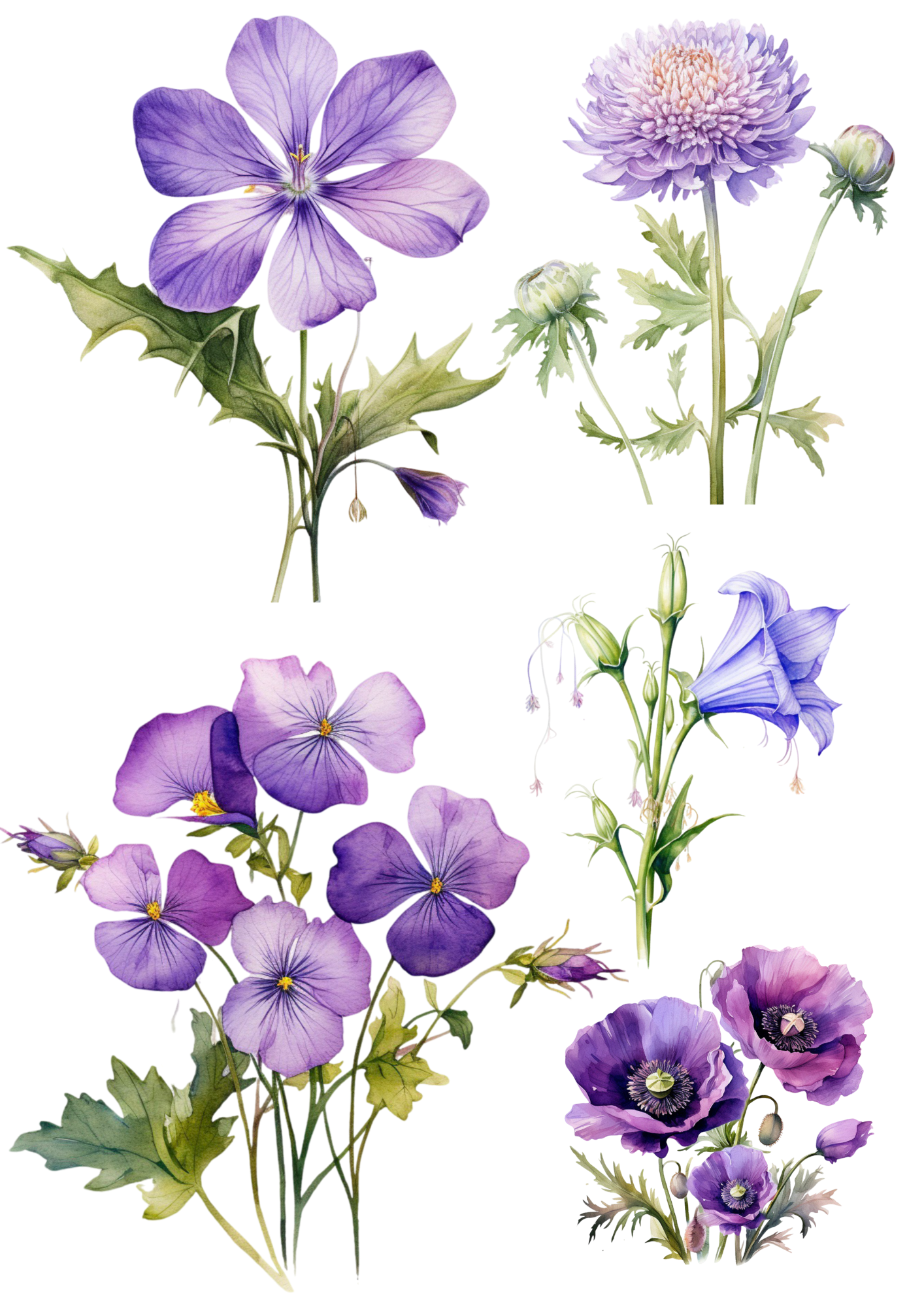 Sticker Sheet / Greeting Card – Purple Meadow Flowers Collage Cat. No. 4469