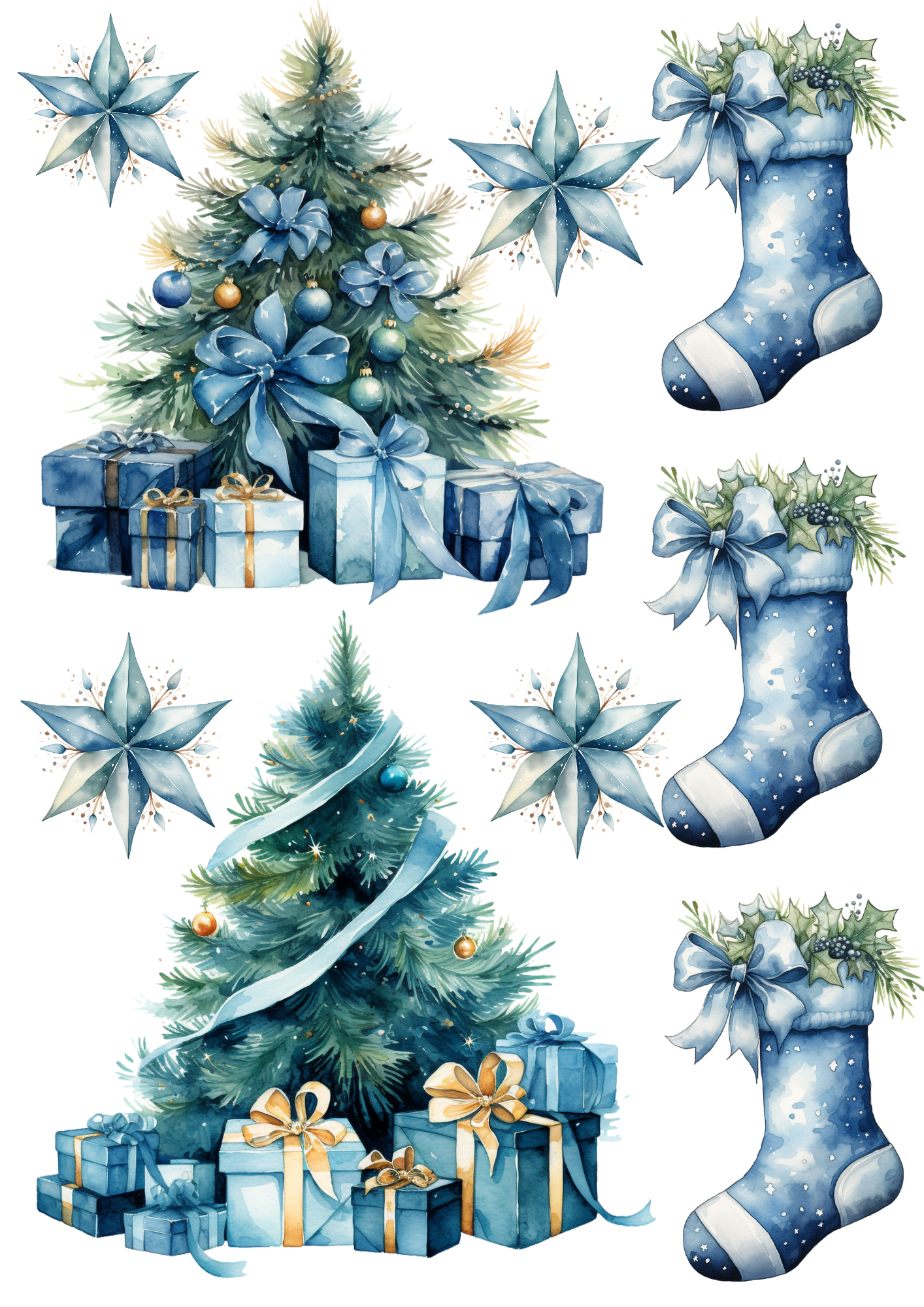 Sticker Sheet / Greeting Card – Christmas Tree With Gifts And Sock Collage Cat. No. 4473