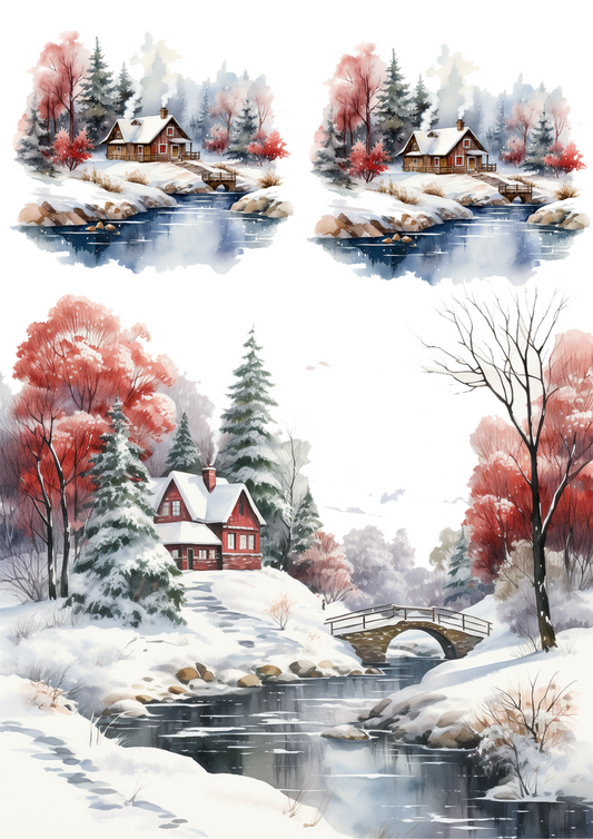 Sticker Sheet – Winter Cottages Collage Cat. No. 4478