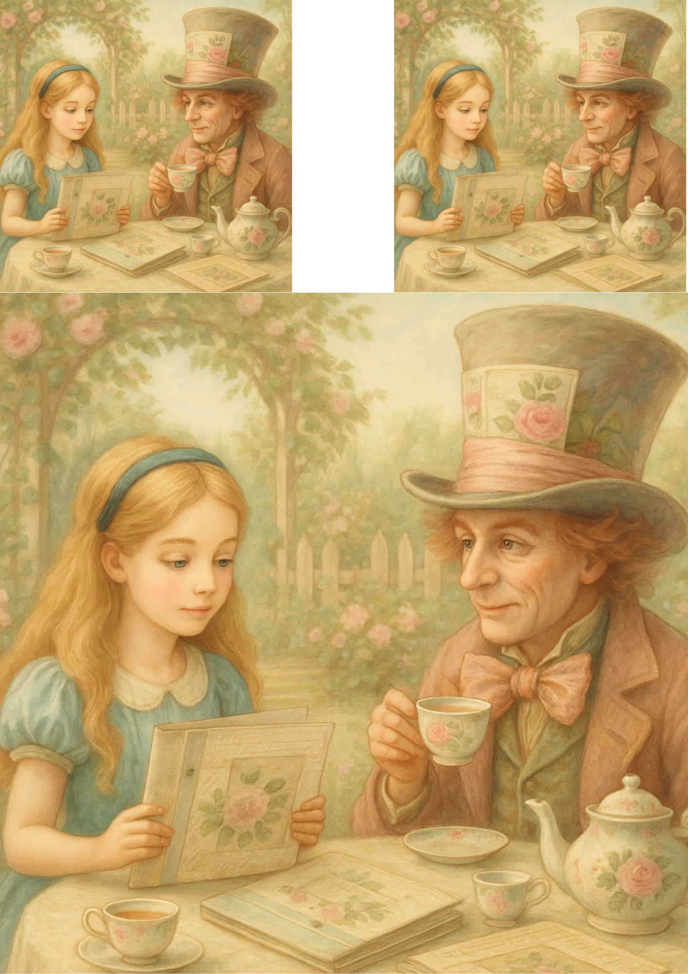 Sticker Sheet / Greeting Card – Alice And The Mad Hatter Vintage Collage Cat. No. 4501