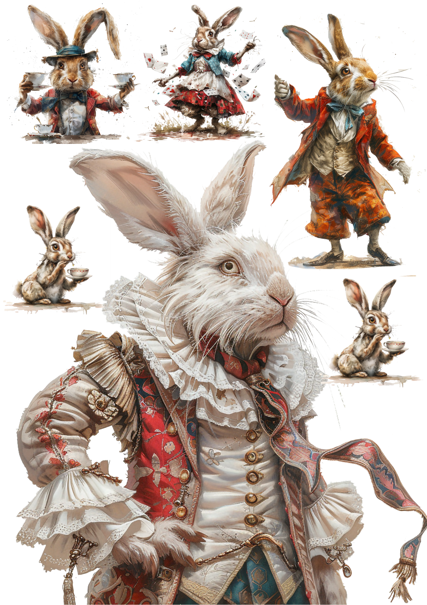 Sticker Sheet / Greeting Card – Alice In Wonderland White Rabbit Collage Cat. No. 4511