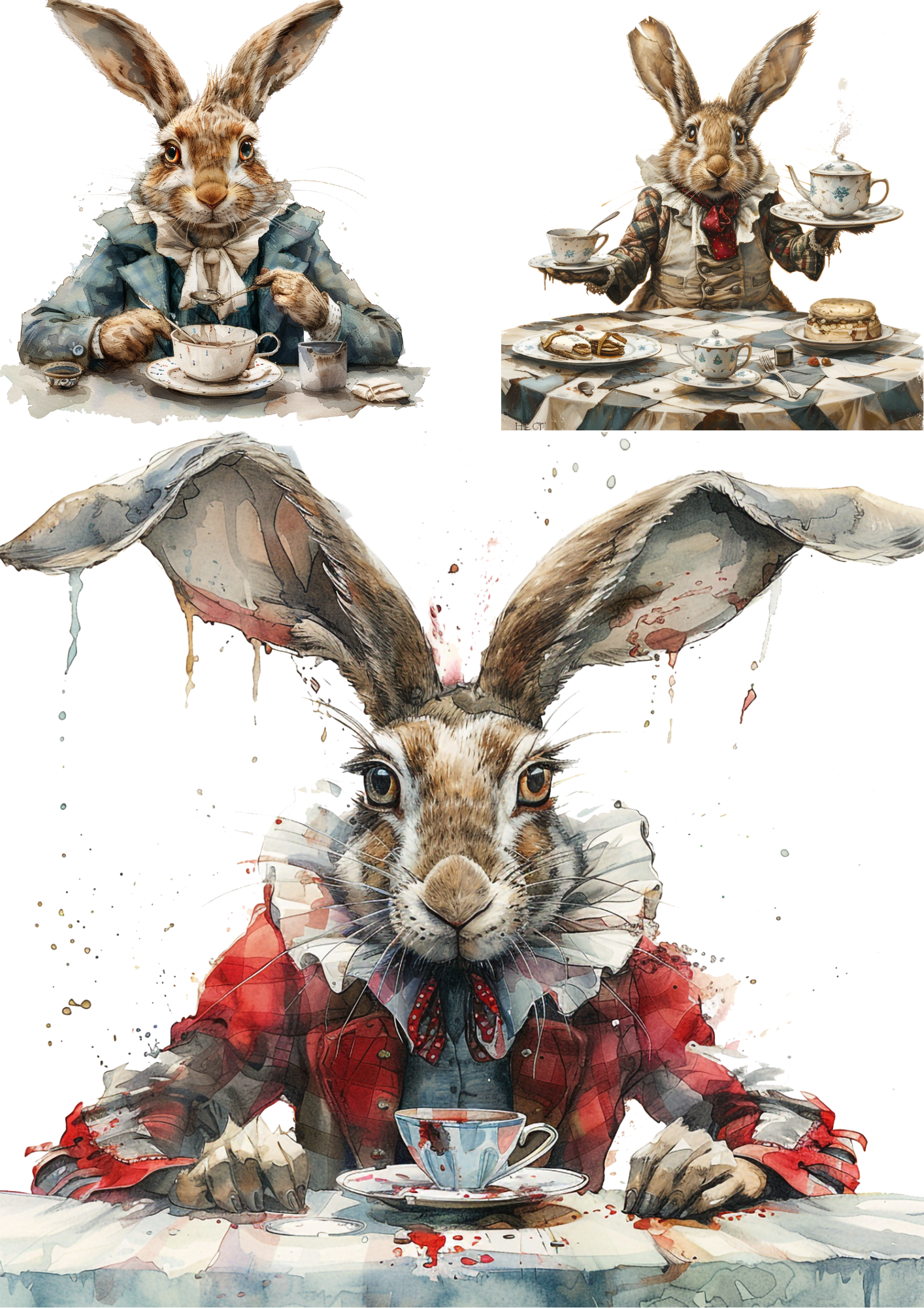 Sticker Sheet – Alice In Wonderland White Rabbit Drinking Tea Collage Cat. No. 4514