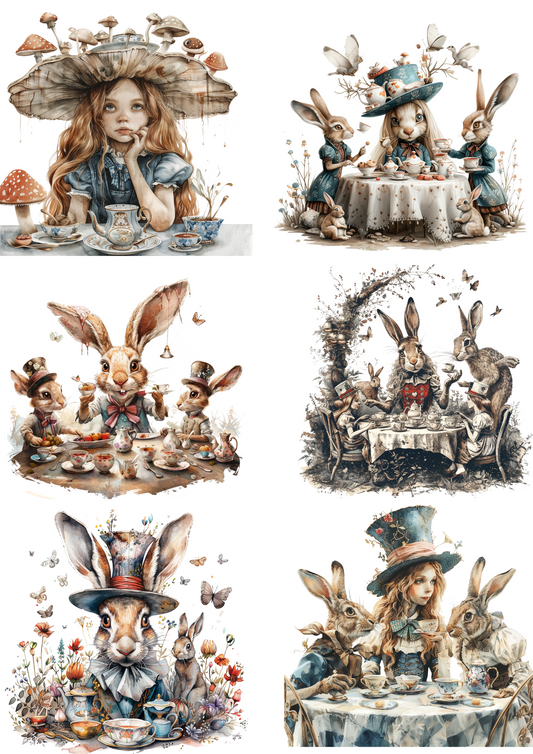Sticker Sheet – Alice In Wonderland White Rabbit Tea Party Collage Cat. No. 4515