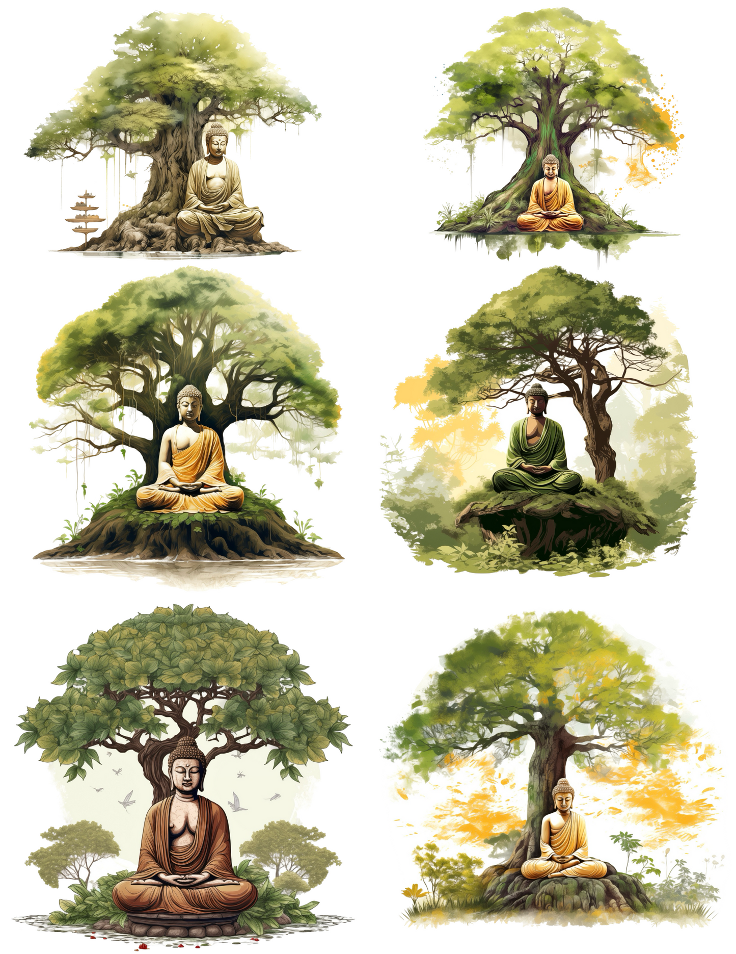 Sticker Sheet / Greeting Card – Buddha Meditating Under Sacred Tree Collage Cat. No. 4527
