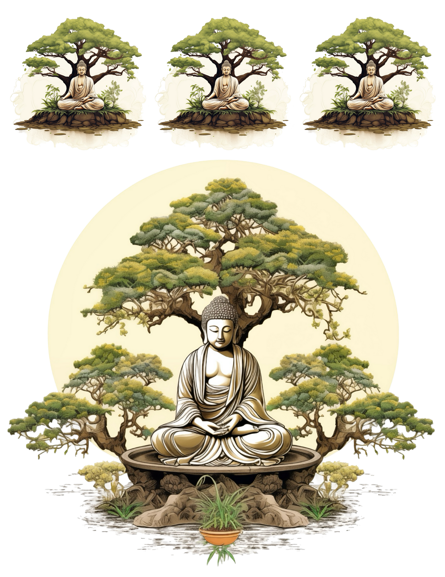 Sticker Sheet / Greeting Card – Buddha Meditating Under Sacred Tree Full Cat. No. 4528
