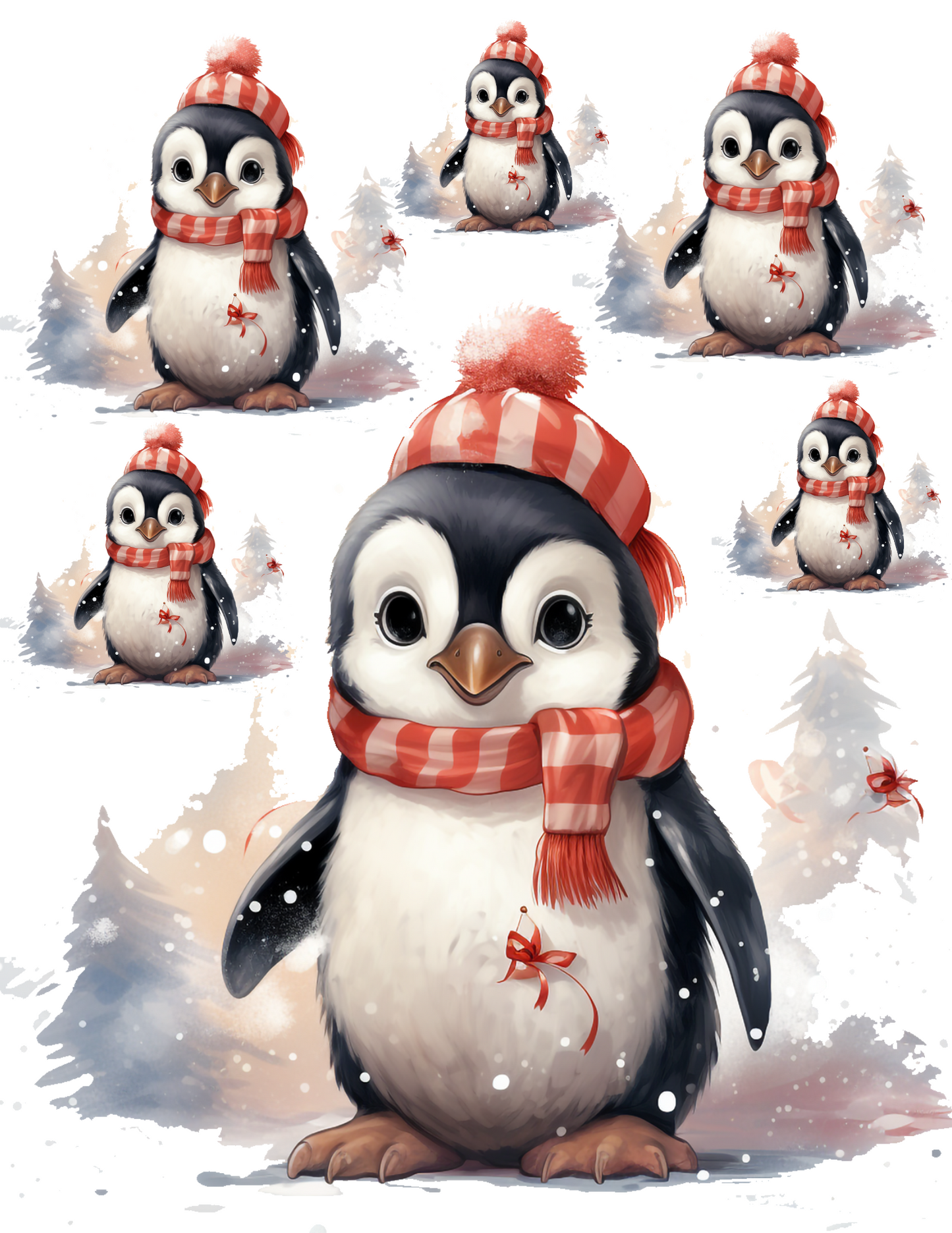 Sticker Sheet / Greeting Card – Winter Penguin In Hat Collage Cat. No. 4529