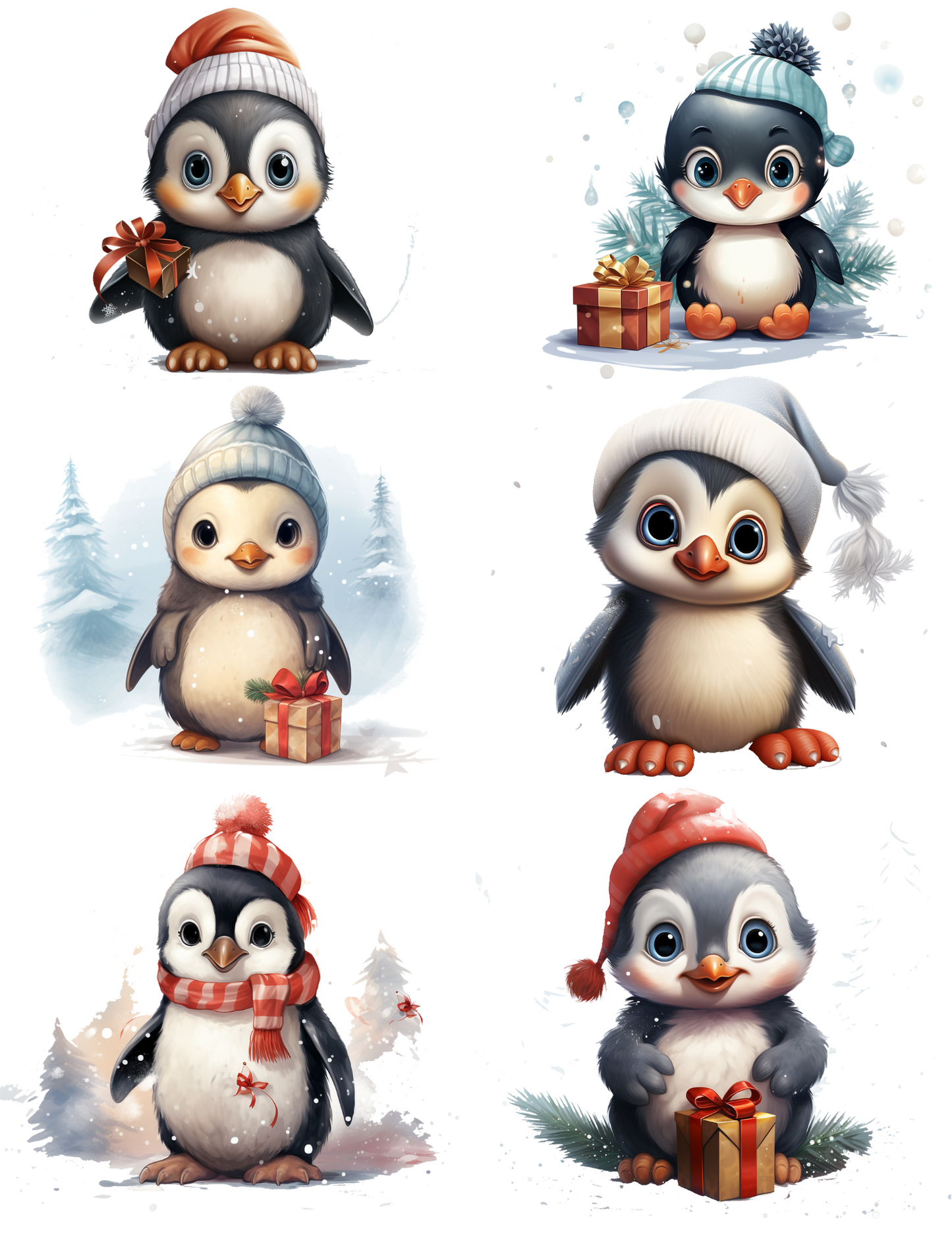 Sticker Sheet / Greeting Card – Penguin In A Hat With A Gift Collage Cat. No. 4530