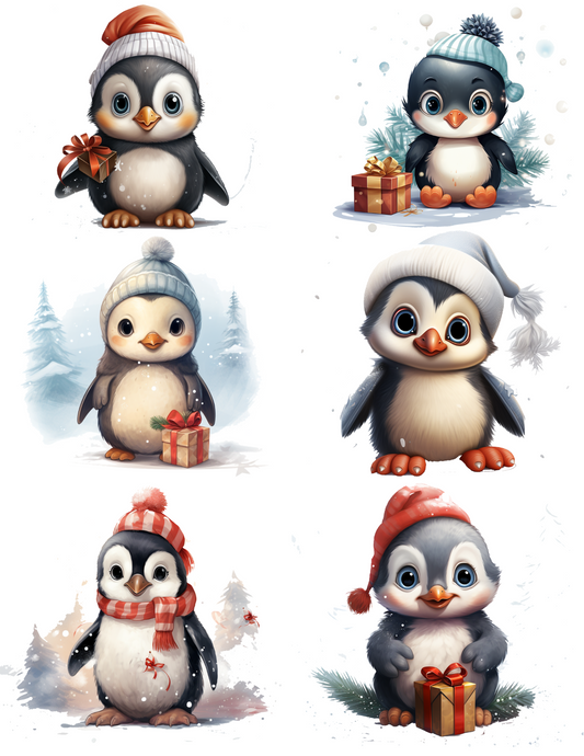 Sticker Sheet – Penguin In A Hat With A Gift Collage Cat. No. 4530