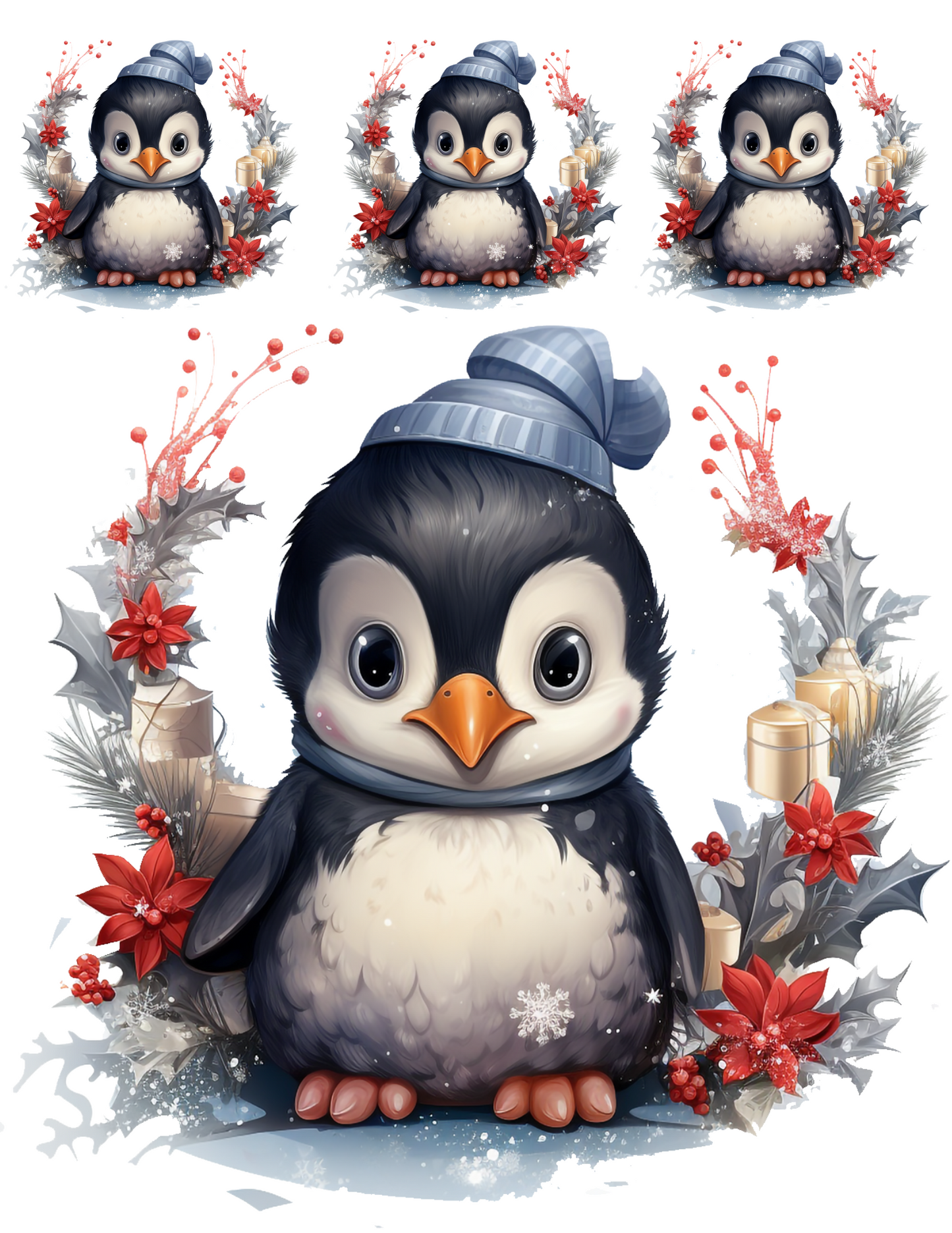 Sticker Sheet / Greeting Card – Winter Penguin With Hat Collage Cat. No. 4532