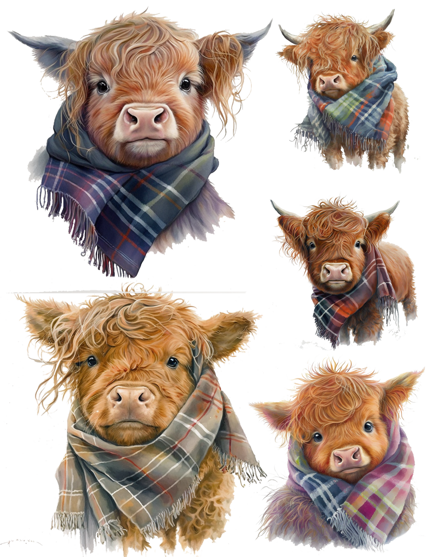 Sticker Sheet / Greeting Card – High Mountain Cow in Scarf Collage Cat. No. 4533