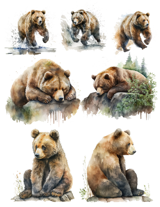 Sticker Sheet – Rice Paper Decoupage Bear In Its Natural Environment Collage Cat. No. 4536