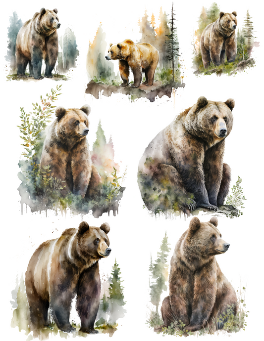 Sticker Sheet – Rice Paper Decoupage Bear In Its Natural Environment 2 Collage Cat. No. 4537