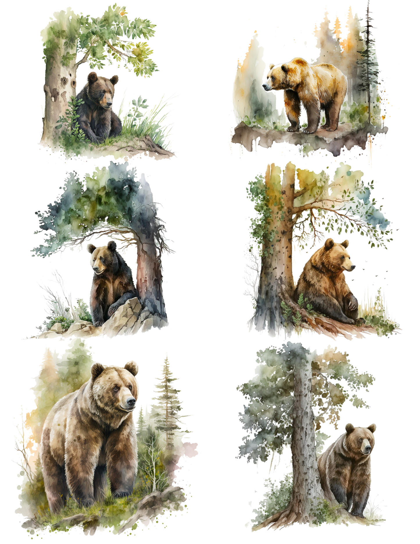 Sticker Sheet / Greeting Card – Rice Paper Decoupage Bear In Its Natural Environment 3 Collage Cat. No. 4538