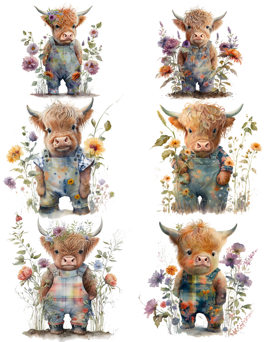 Sticker Sheet – Highland Cow In Flowers Collage Cat. No. 4540