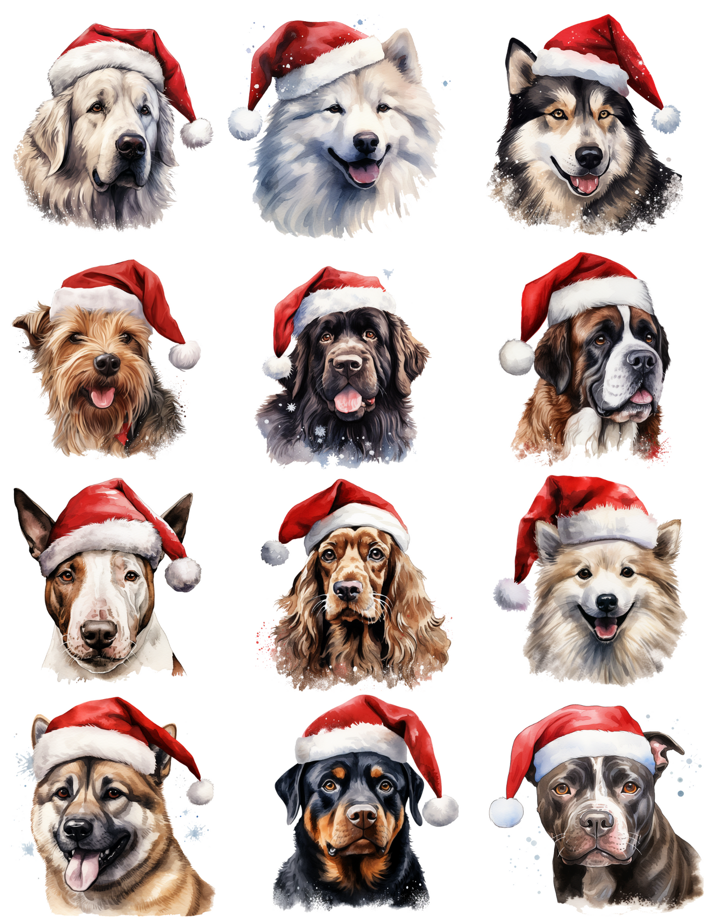 Sticker Sheet / Greeting Card – Dog In Christmas Hat Different Breeds 2 Collage Cat. No. 4550