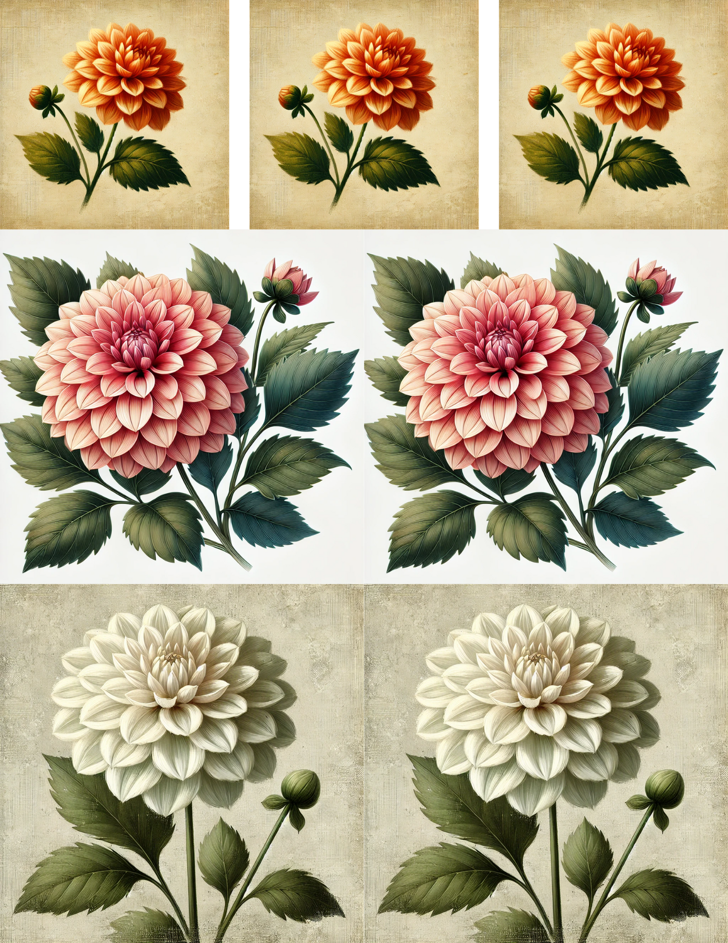 Sticker Sheet / Greeting Card – Colorful Dahlias Collage Cat. No. 4555